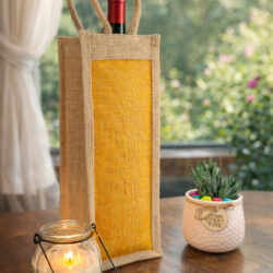 Handmade Jute bottle bag mustard colour for gifting