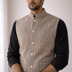 Model wearing himalayan wool waist coat
