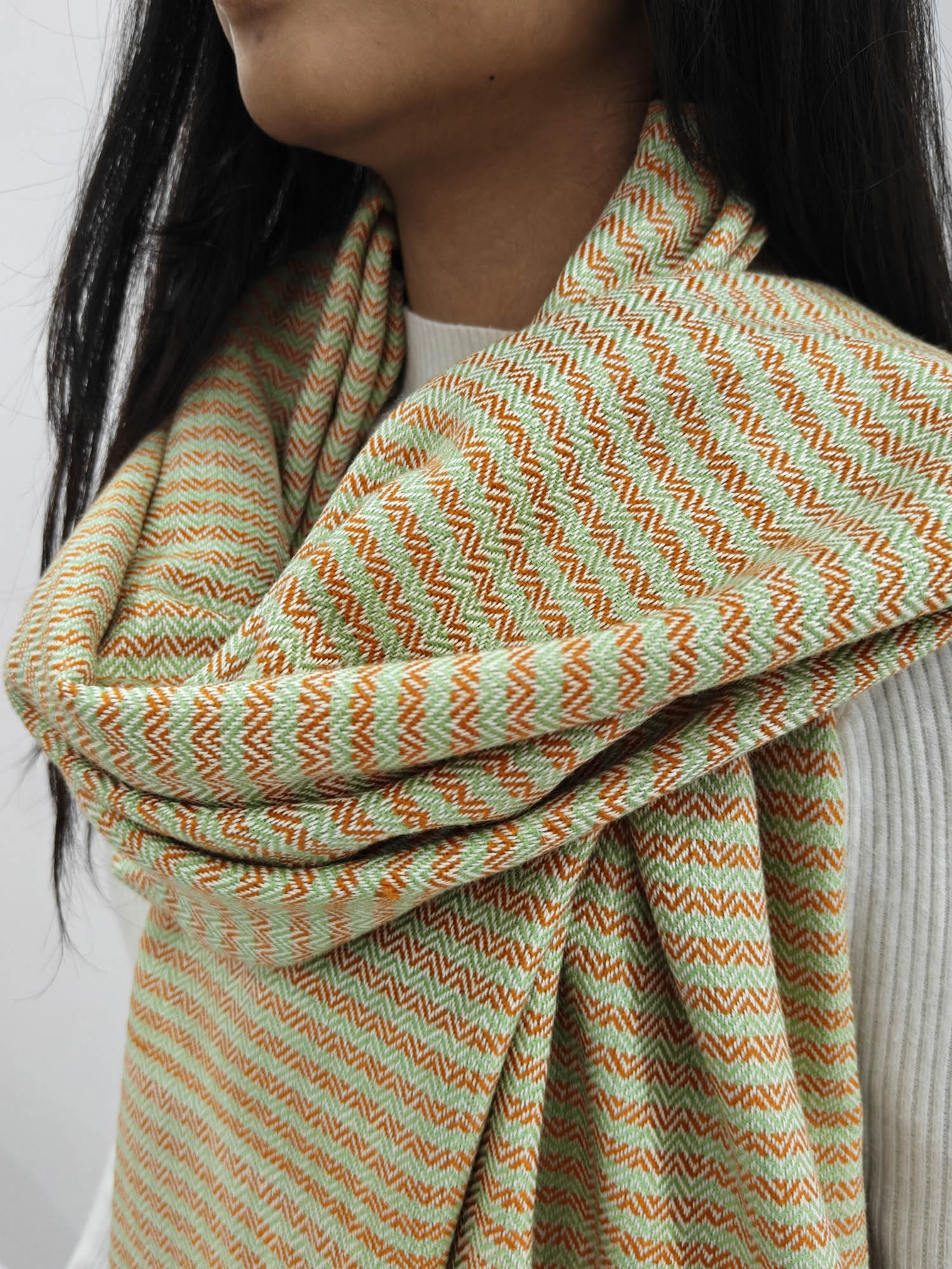 handwoven pistachio green and soft orange shawl handwoven pistachio green and soft orange shawl