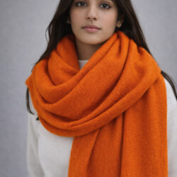 Handwoven bright orange himalayan wool shawl style for winter wear