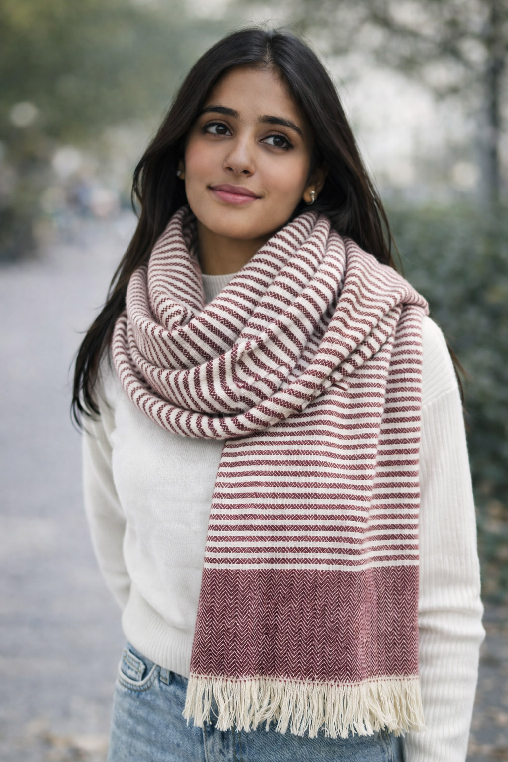 handwoven maroon and white shawl handwoven maroon and white shawl