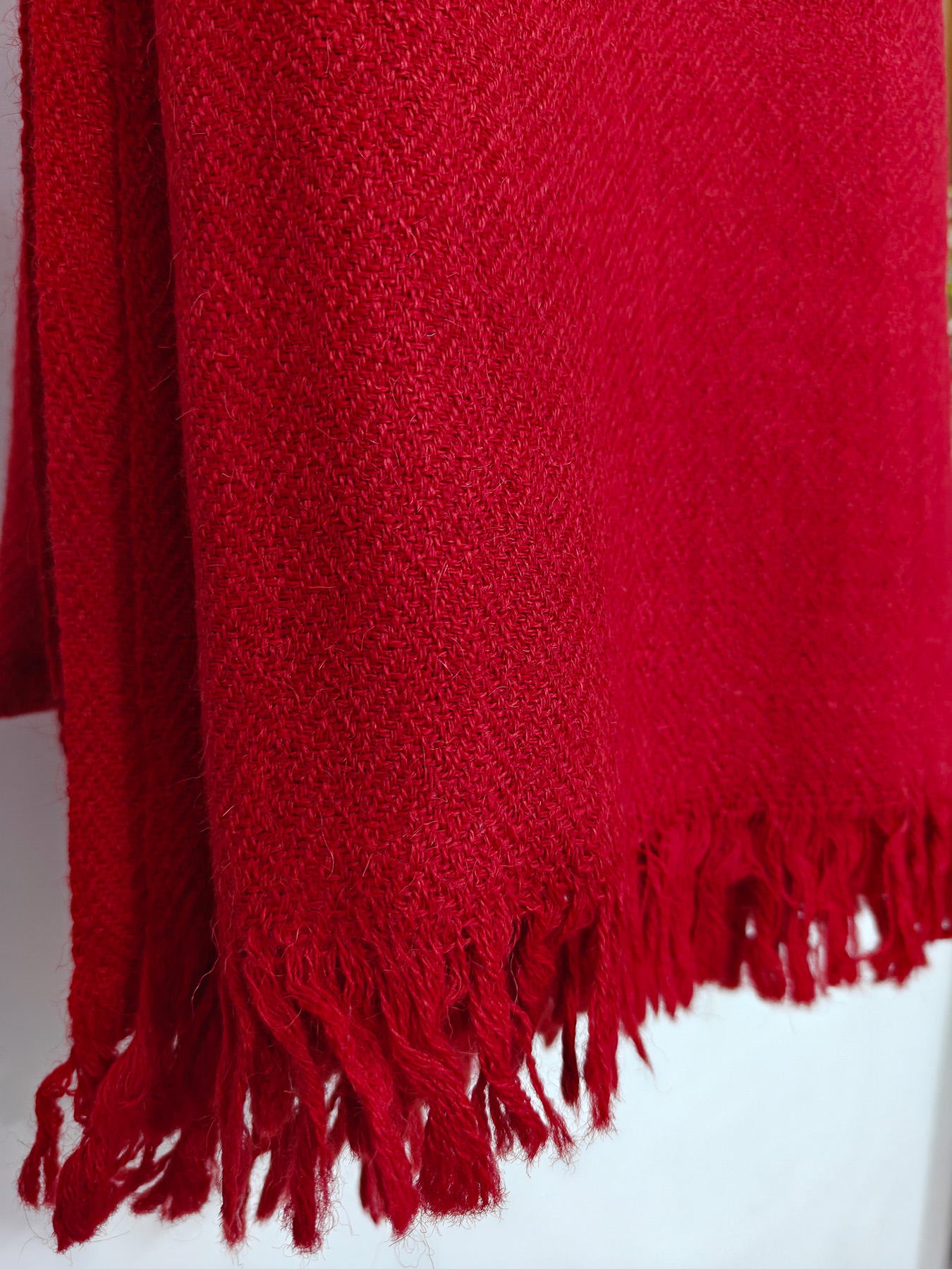 handwoven crimson red himalayan wool shawl handwoven crimson red himalayan wool shawl fringes