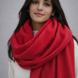 handwoven crimson red himalayan wool shawl styled for Winter wear