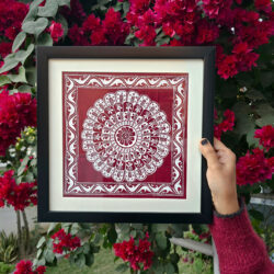 handpainted aipan floral motif framed for wall decoration