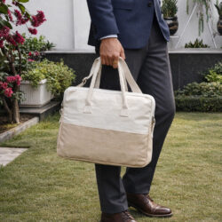 Handmade jute executive laptop bag in off white colour