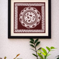 Handmade Aipan painting featuring lotus flowers