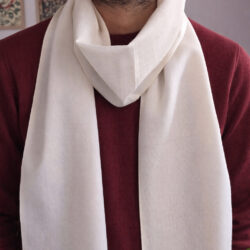 handwoven white muffler styled