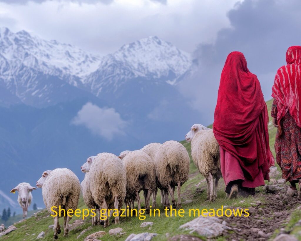 sheeps rearing in meadows