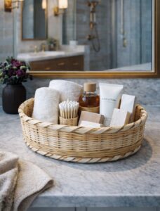 Handmade ringaal basket used to organise bathroom essentials